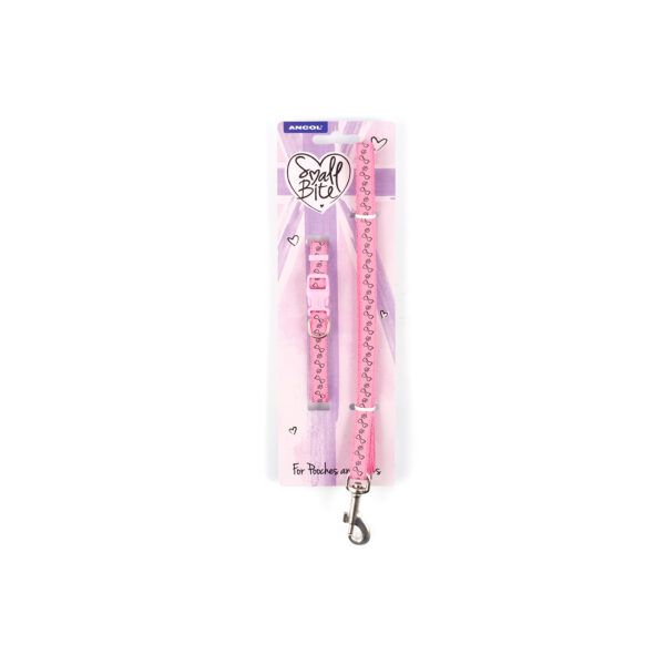 SMALL BITE REFL PAW&BONE COLLAR LEAD SET PINK